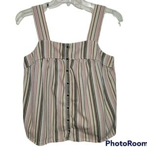 Old Navy sleeveless button front Top pink/brown striped woman Small